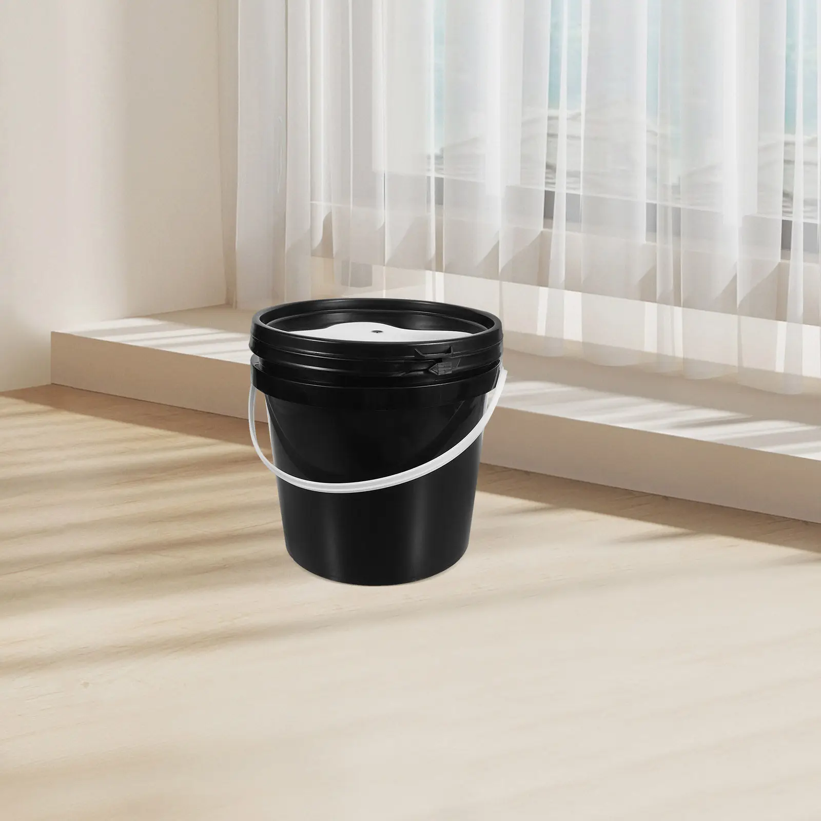 Black Paint Bucket Plastic Round Bucket with Lid Ergonomic Handle Spill Resistant Paint Storage Container for Painting Art