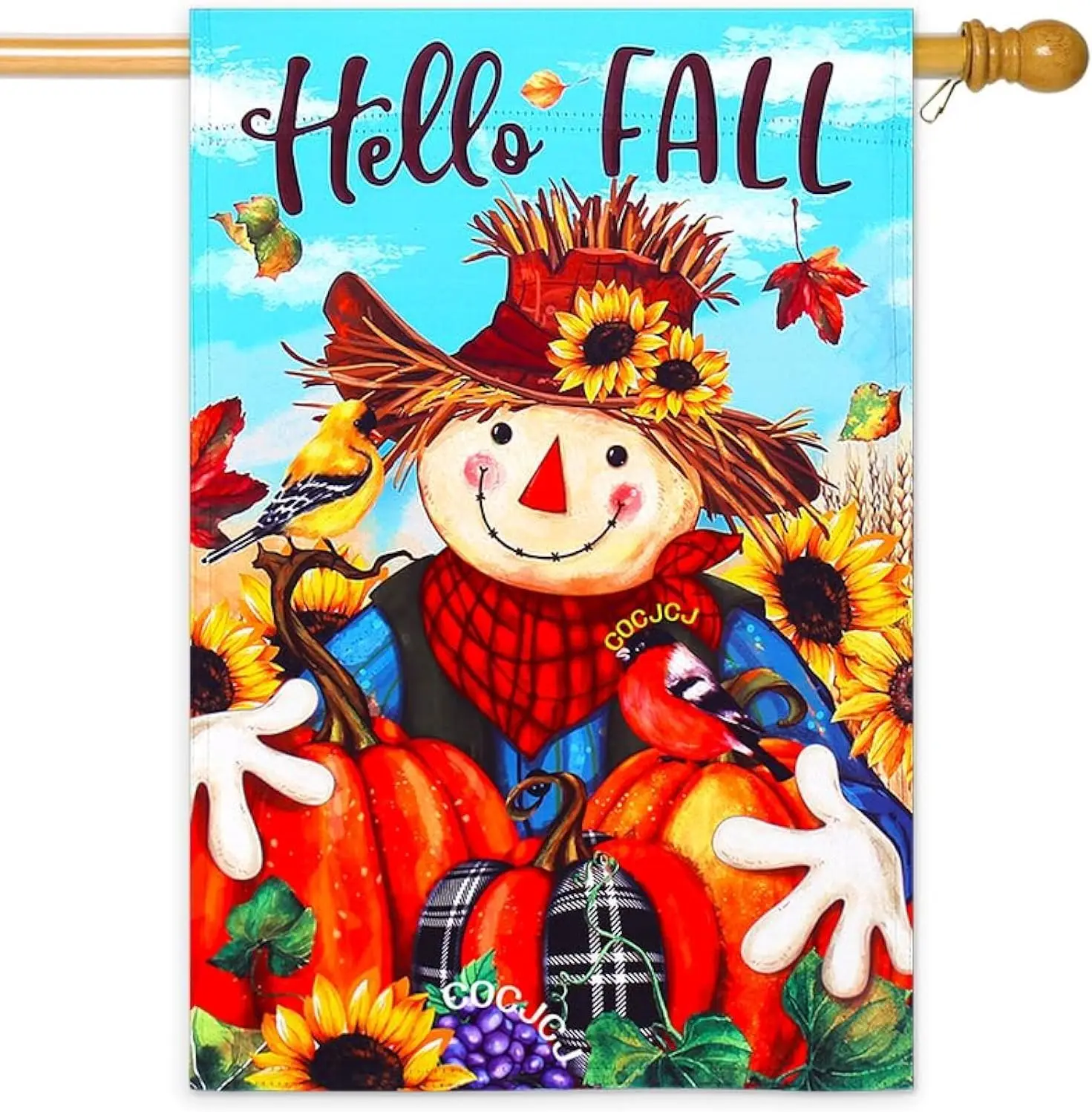 Scarecrow pumpkin outdoor vertical double sided garden flag 28X40, hello fall sunflower flower Large flag, lawn farmhouse ya jjp