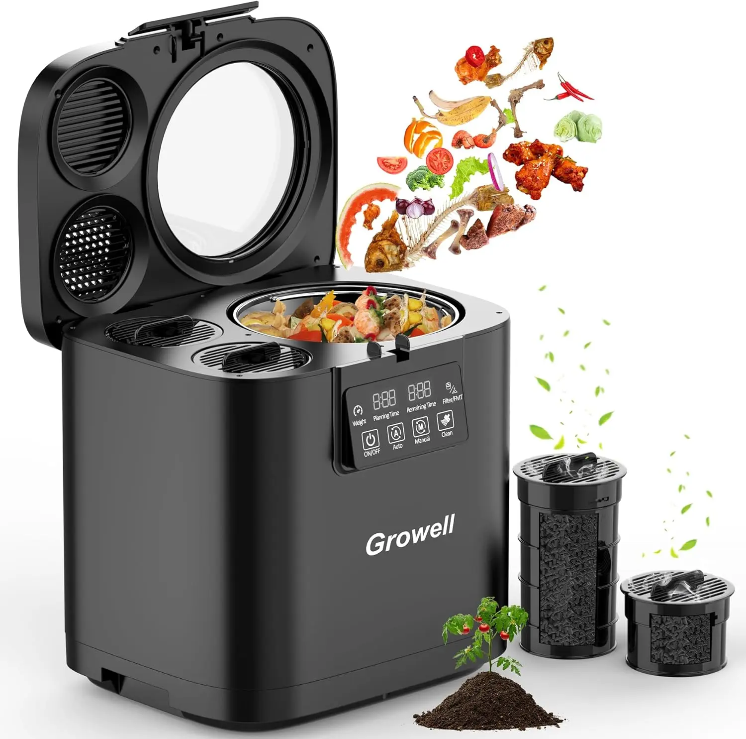 

4L Electric Kitchen Composter, Countertop Compost Bin with Dual Carbon Filters, Visible Window, Auto-Clean, Quiet & Long-Life