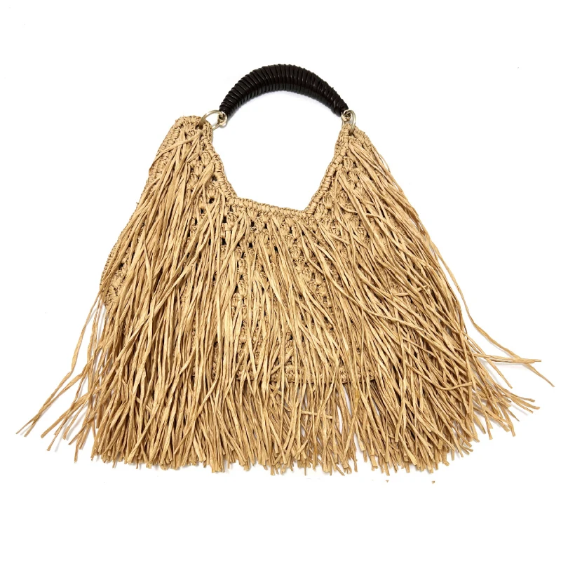 Brand Women Sac à Franges Bohemian Fringe Straw Tote, Summer Large Capacity Beach Handbag With Elegant Short Handle Underarm Bag