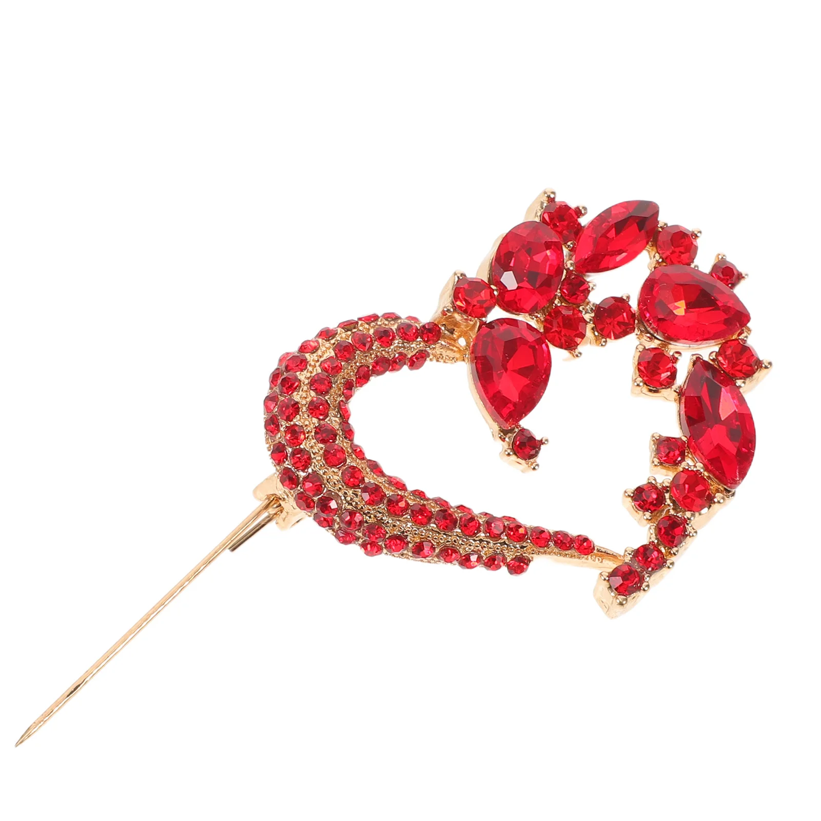 الأحمر حجر الراين القلب بروش عيد الحب وشاح الزفاف شال التلبيب دبوس مجوهرات النساء دبوس بروش دبابيس الزفاف #5