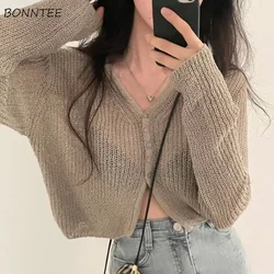 Cardigans Women Leisure Office Lady Spring New Sunscreen Retro Hollow Out Chic Popular Sexy Cropped Korean Fashion Clothing Thin