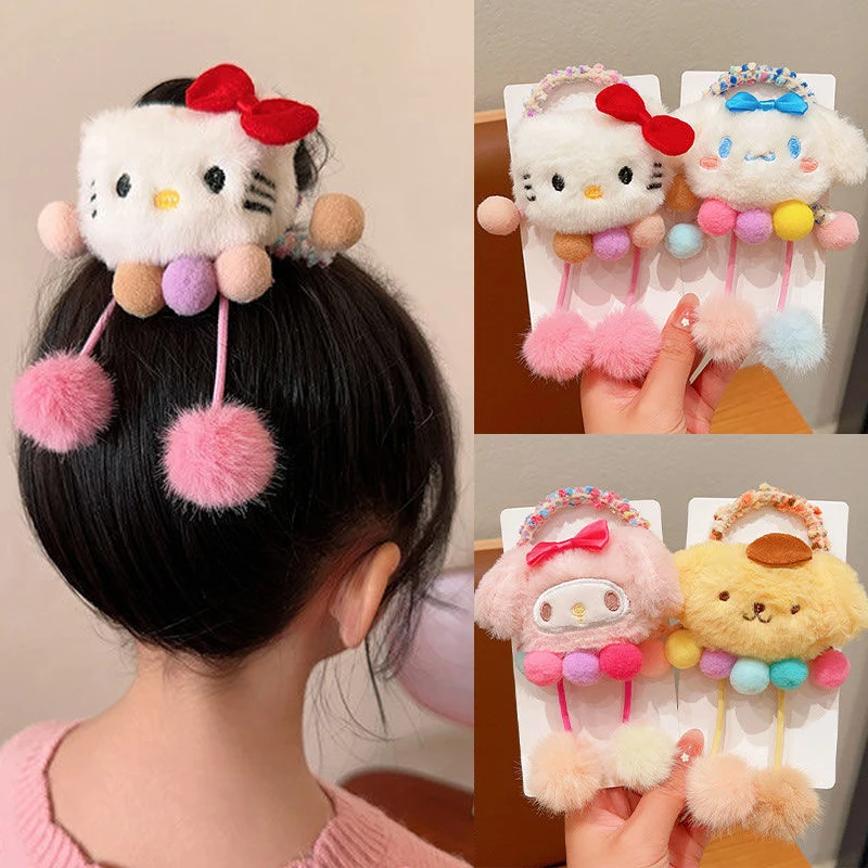 Sanrio Plush Elastic Band Kuromi Hair Clips Cinnamoroll Hair Ring Women Melody Hairband Girl Kids Hair Accessories