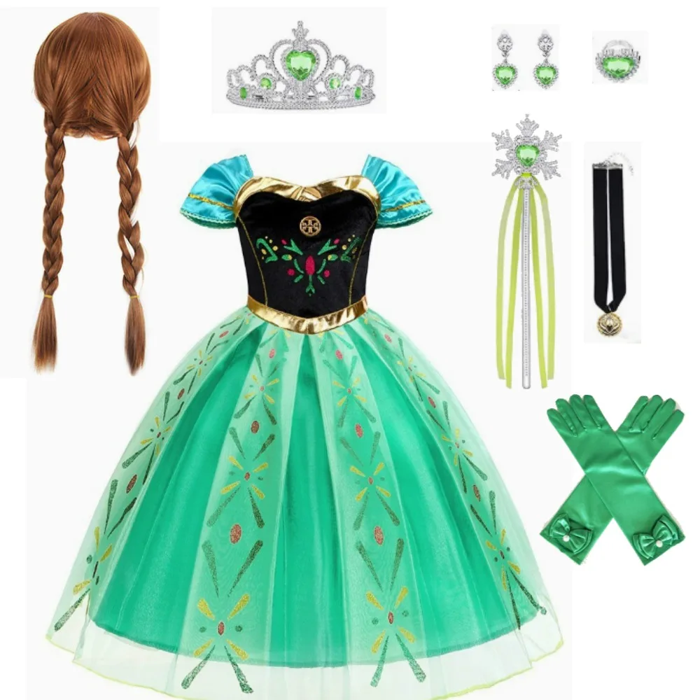 

8pcs Princess Dress Up for Girls Halloween Cosplay Princess Costume Luxury Green Fancy Dress Christmas Birthday Party Outfit