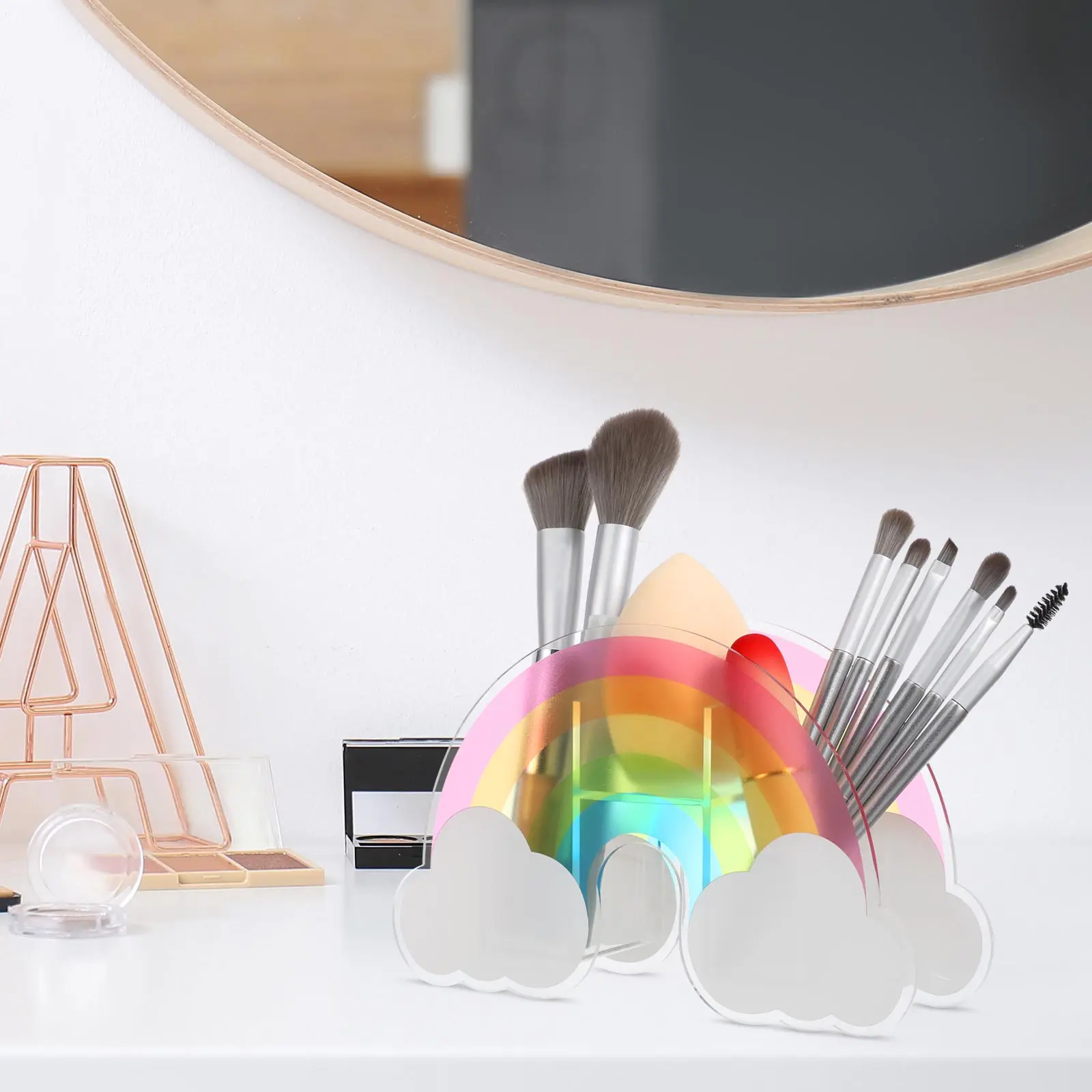 

1pc Rainbow Makeup Creative Pen Holder Holder Acrylic Pen Container Cute Desk Organizer Student Dormitory Office Storage