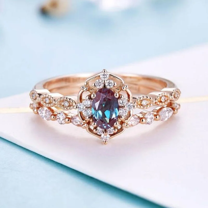 Exquisite Fashion Women Ring Set Luxurious Sparkling Crystal Stone Inlaid Jewelry Bridal Engagement Reception Trending Gifts