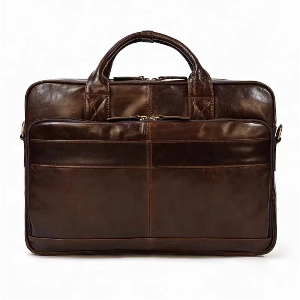 Leather Retro Men's Versatile Simple Business Handbag 15.6 Inch Multi-functional Computer Cowhide Horizontal Men's Business Bag