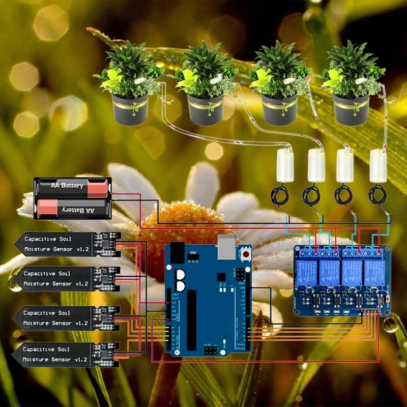 Kit sistem irigasi otomatis, modul Relay Sensor kelembapan tanah pompa air bunga rumah kaca taman penyiram sendiri DIY