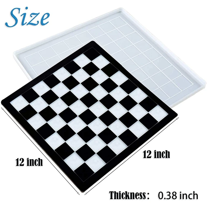 Chess Board Resin Mold Set, 1 Pcs Large Checker Board Epoxy Casting Mold With 6 Pcs 3D Chess Pieces Silicone Molds