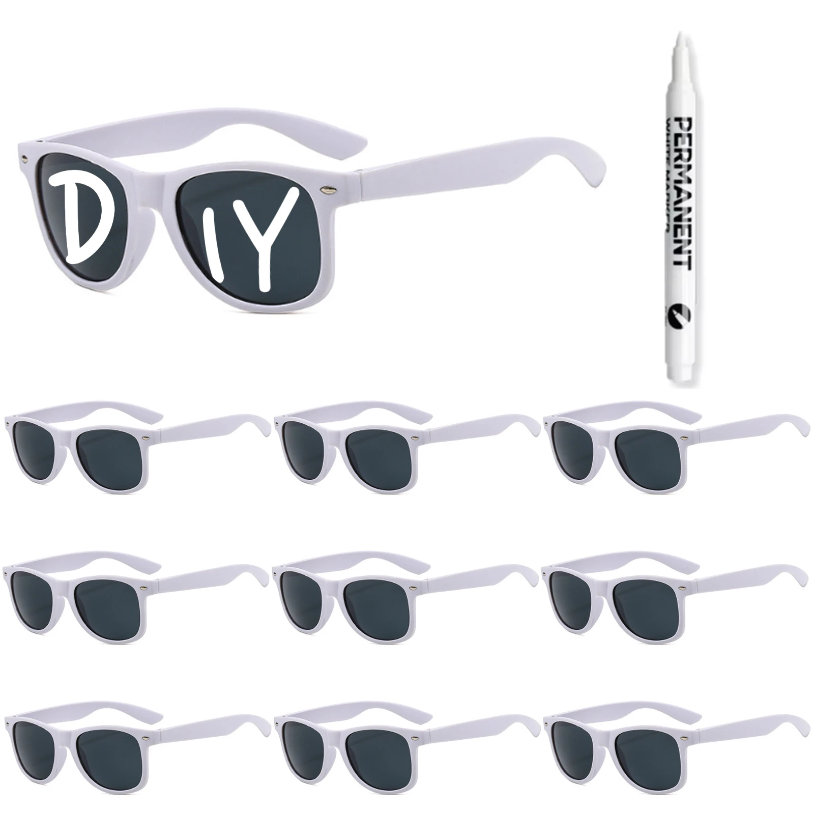 100-10 stuks DIY bruiloft zonnebril gepersonaliseerde hart zonnebril met pen vrijgezellenfeest bril bruidsmeisje cadeaus voor gasten