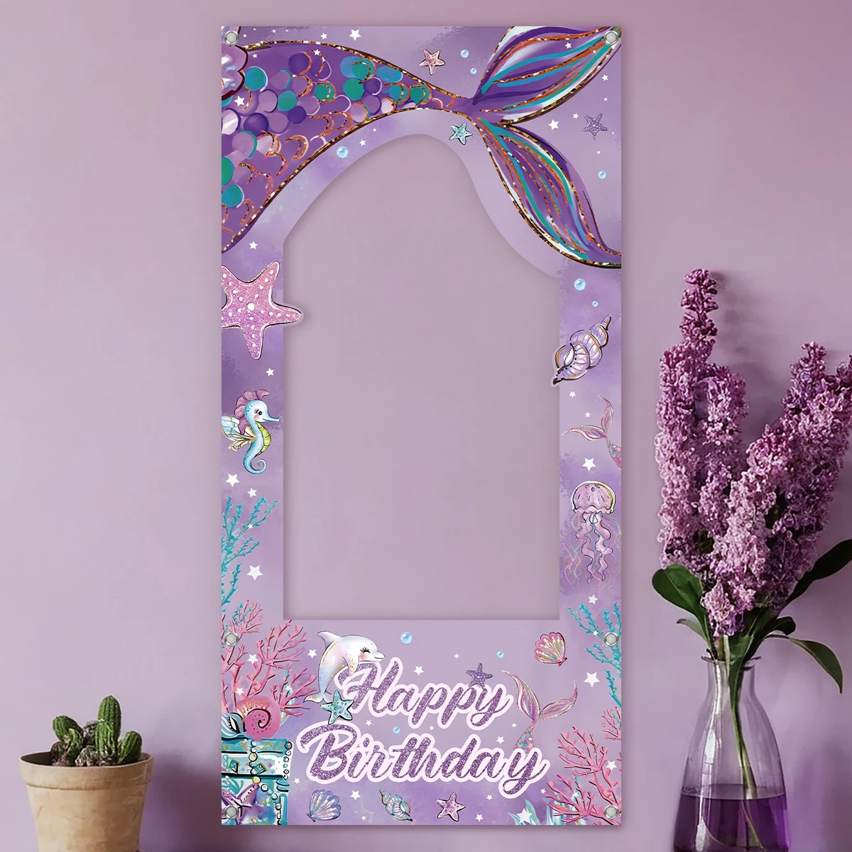1pc Lila Meerjungfrau Foto Rahmen Hintergrund Geburtstag Party Dekoration Baby Dusche Geburtstag Partei Liefert Polyester Kulissen