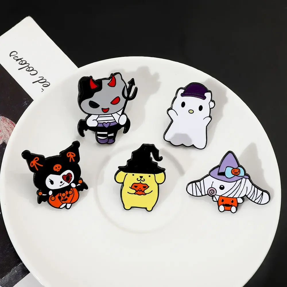 Sanrio Hello Kitty Kuromi Anime Kawaii Halloween Brooch My Melody Cartoon Metal Badge Clothing Decoration Pendant Gifts Toys