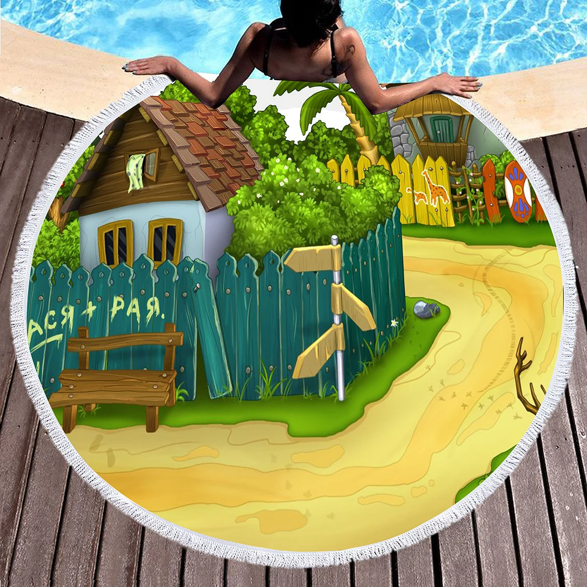 منشفة الشاطئ المستديرة، الكرتون خرافة التحوط منزل الرمال مقاومة شال بطانية الشاطئ، ماصة سريعة الجافة منشفة حمام السباحة سجادة للرحلات #4