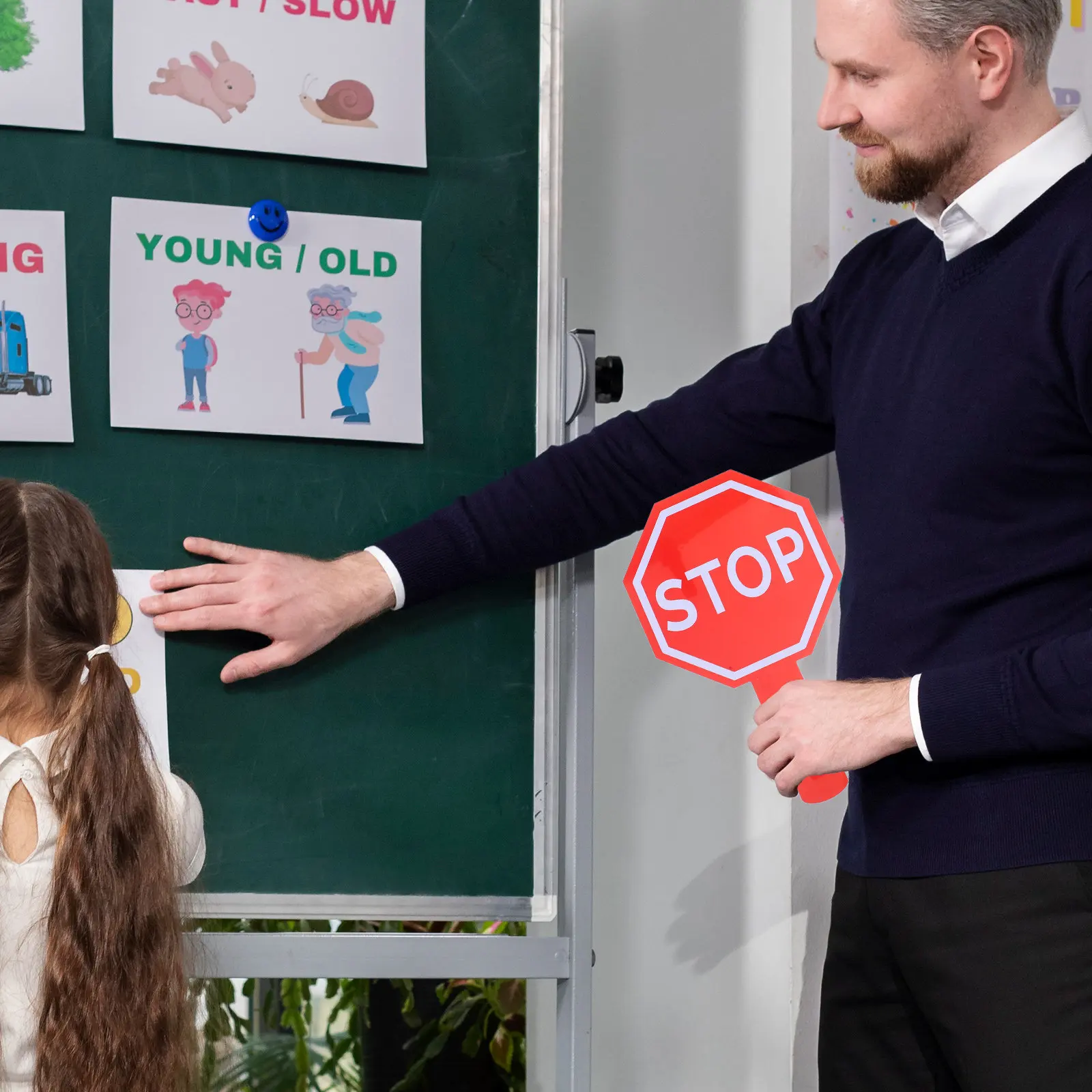 2Pcs Traffic Control Paddles Double-Sided Red Boards for Learning Road Safety Lightweight Indoor