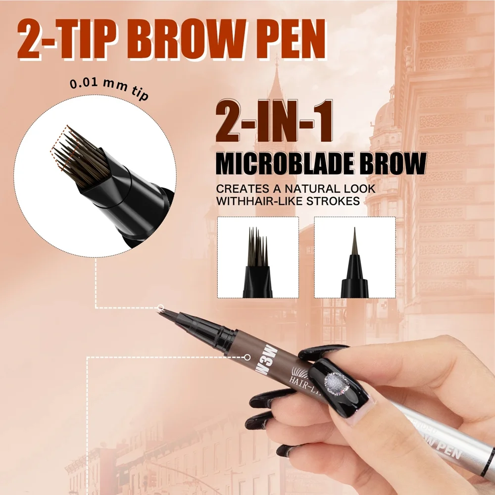 2-in-1 Wild Eyebrow Pencil Square Angled Brush Multifunction 4D Brow Dye Cream Hairline Anti-smudge Waterproof Eyebrow Tint Pen