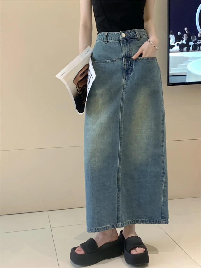 

Alien Kitty S-XL Straight Skirts Women Loose Summer Denim Chic Casual 2023 Office Lady New Vintage Jeanswear All Match Daily