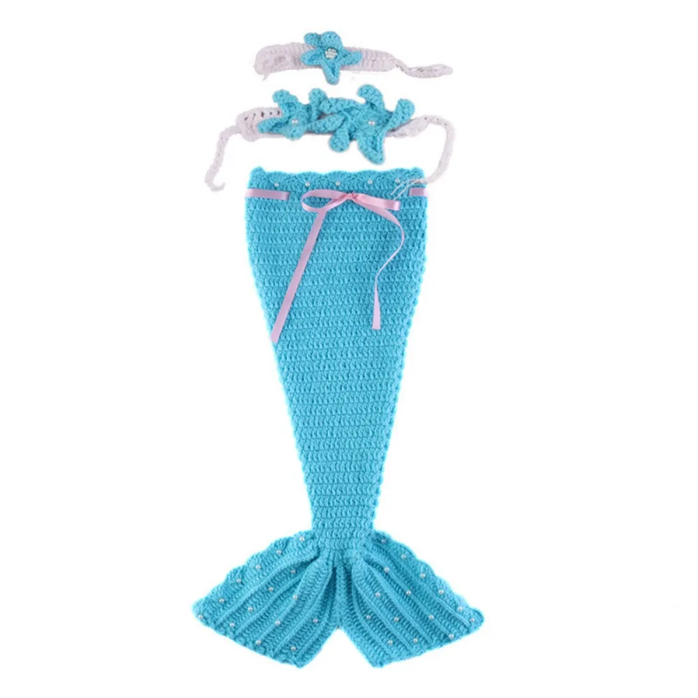 

3pcs/Set Creative Baby Mermaid Costume Set Handmade Soft Newborn Photography Props Washable Fishtail Clothing