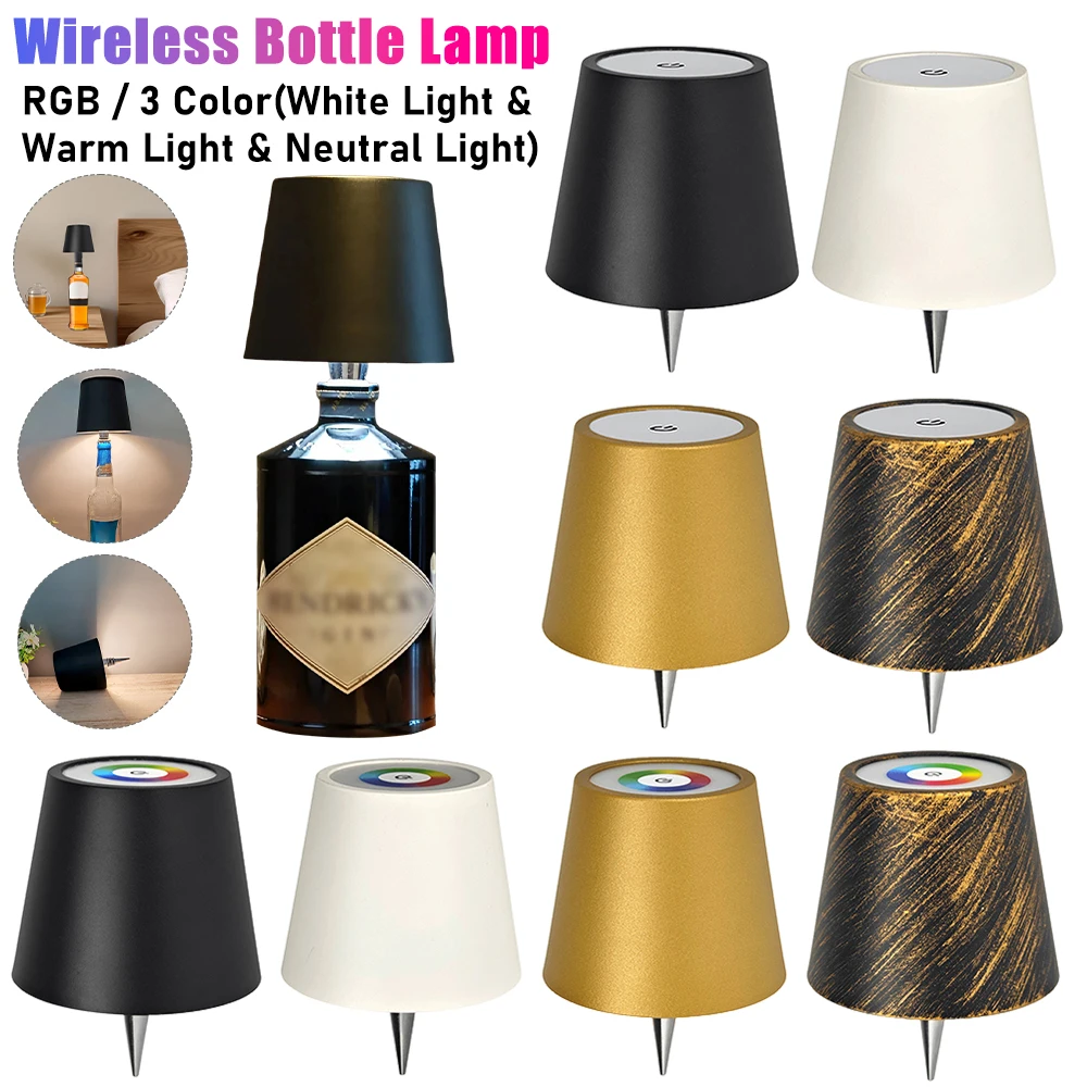 

LED Table Lamp Rechargeable Stepless Dimming Metal Dimmable Bottle Lamp Wine Bottle Decorative Light for Family Restaurant & Bar