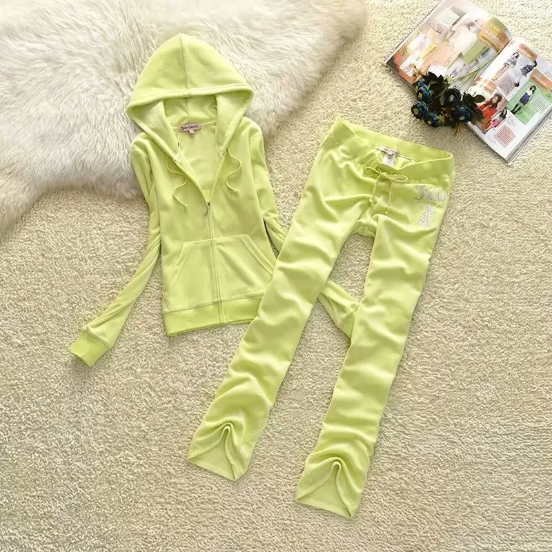 Juicy Brand Casual Sportswear Set Two Piece Set 2024 Spring Autumn Rhinestone Fashion Women Velvet Tracksuit