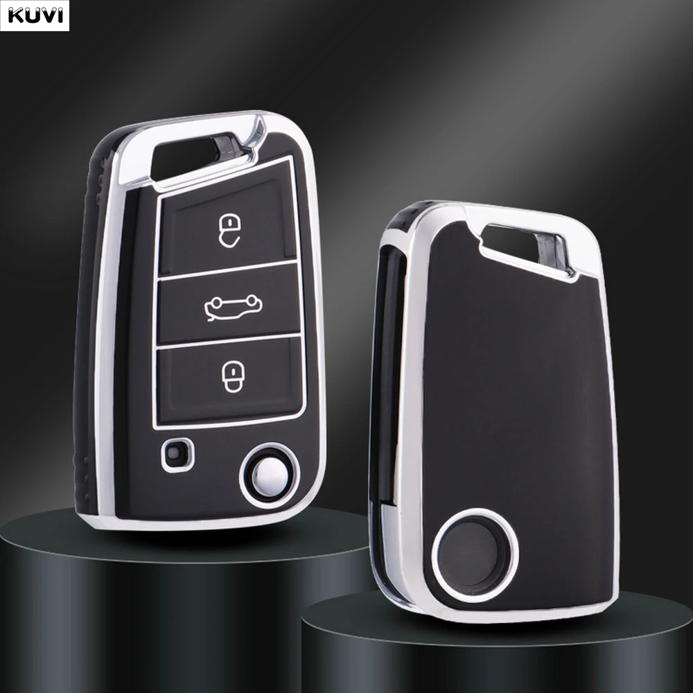 

3 4 кнопки из ТПУ, автомобильный откидной чехол для ключей, защита брелока для Skoda Octavia A7 Kodiaq Seat Ateca Leon для VW Golf 7 MK7 VII Tiguan