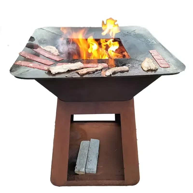 Heavy Duty Corten Steel BBQ Grill Outdoor Charcoal Barbecue Garden Fire Pit Metal Grills for Patio Camping Kitchen Europe