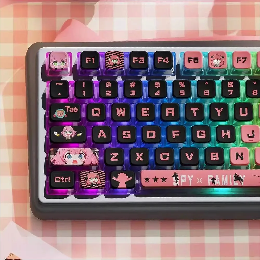 أغطية مفاتيح Spy x Family Anime، أغطية مفاتيح RGB PBT لامعة ذات 4 جوانب، ملف تعريف MSA قابل للتبديل السريع للوحة المفاتيح الميكانيكية