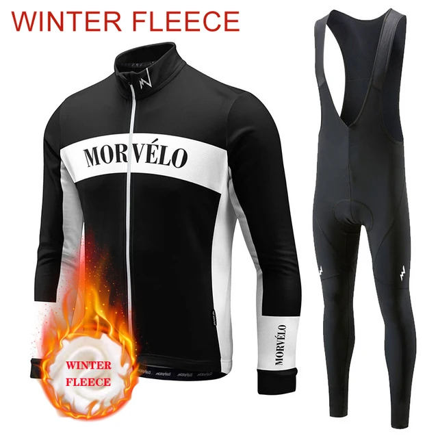 

MORVELO Men's Cycling Outfit Set Man Mountain Bike Jersey Clothes Winter Thermal Fleece Clothing Sportswear Bicycle Tricuta Bib