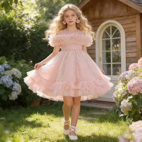 Summer Tulle Party Bridesmaids Girls Dress Elegant Wedding Birthday Princess Prom Dress for Girl Baptism Host Piano Evening Gown