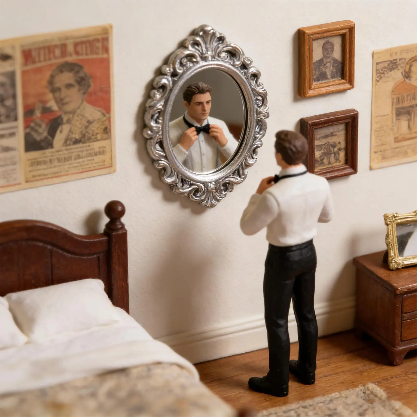 Doll Mirror European Victorian Baroque Miniature Frame Wall Decor Bedroom Mini Furniture for Kids Lovers Family Friends Boys