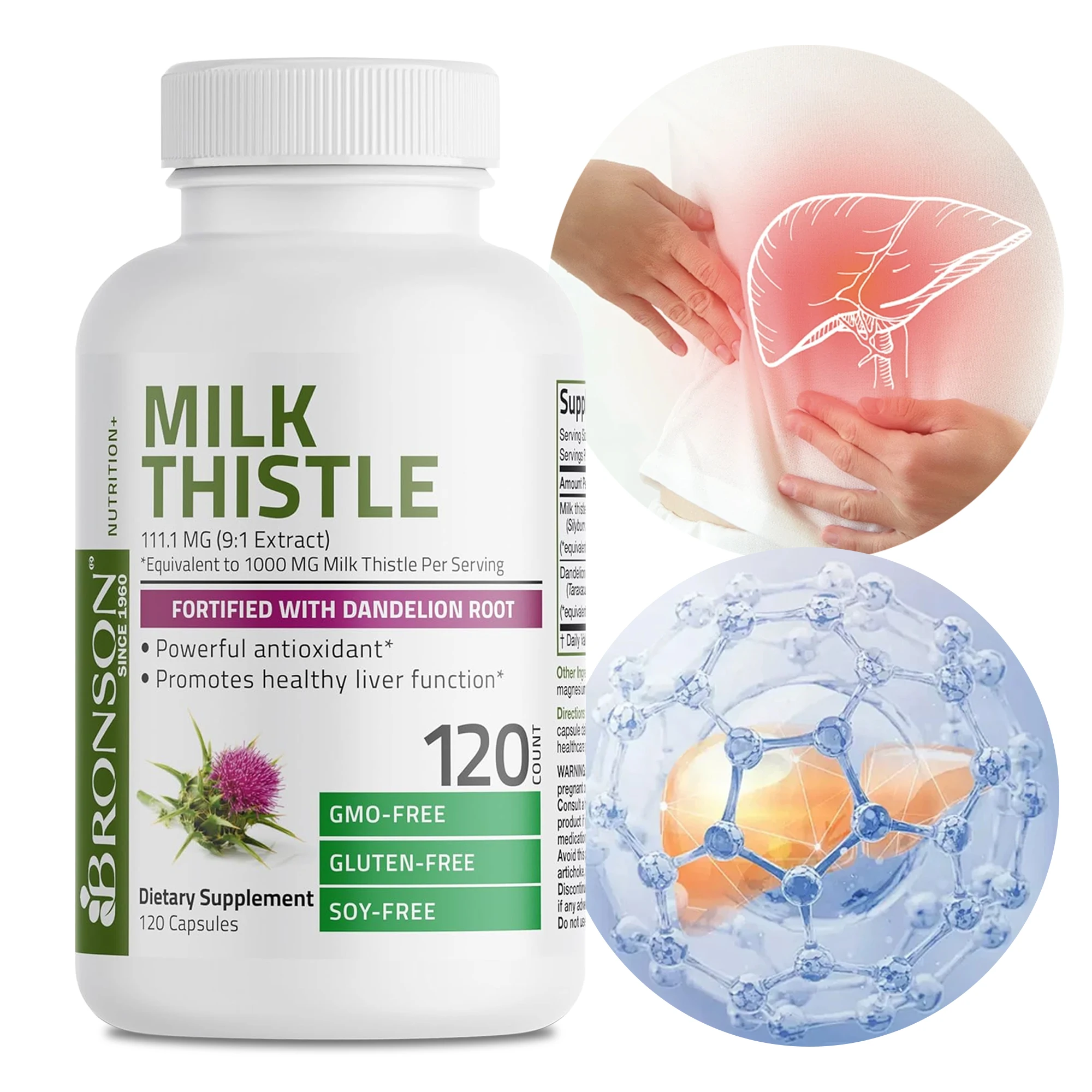 Organic Milk Thistle Extract 1000mg Capsules, Liver Digestive Health, Supports Liver Function, Antioxidant, Non-GMO, Vegetarian