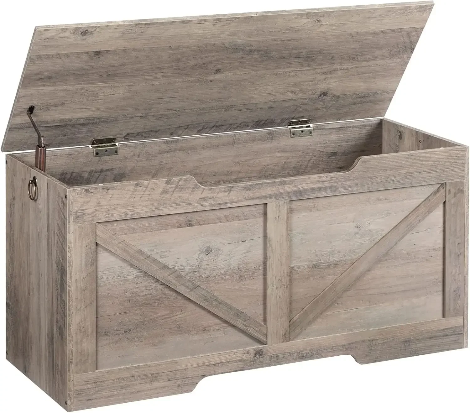 

Retro Wooden Storage Chest with Safety Hinge and U-Shaped Pull Toy Box Organizer Supports 220 lb Easy Assembly