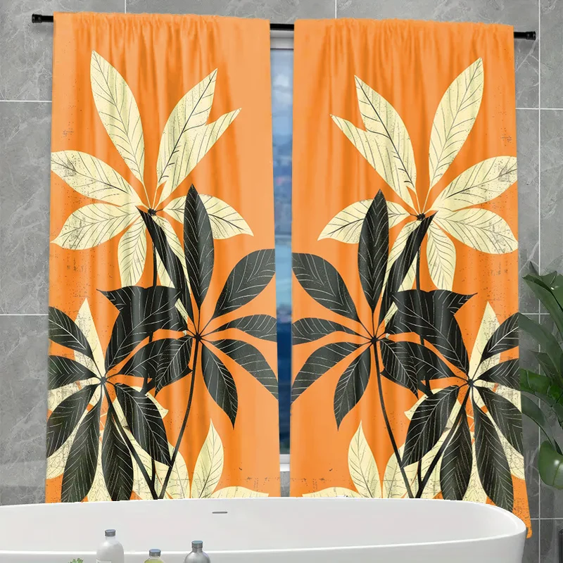 Statement Tropical Leaf Print Curtains Drapes Orange Jungle Pattern Window Curtains for Home Decoration Living Room Decor