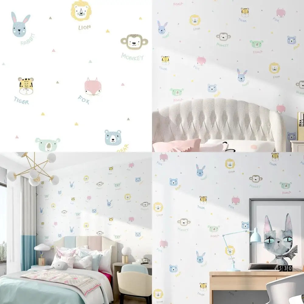 Children Wallpaper Bedroom Girls Boys Room Nordic Style Princess Cute Animals Korean Cartoon Wall Mural