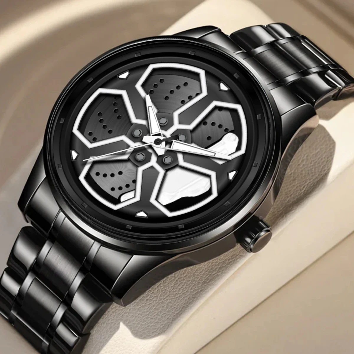 Men Watch Sports Style Mi Car Watch Fashionable Rotating Dial Quartz Movement 3Bar Waterproof Black Man Clock Relogios Masculino