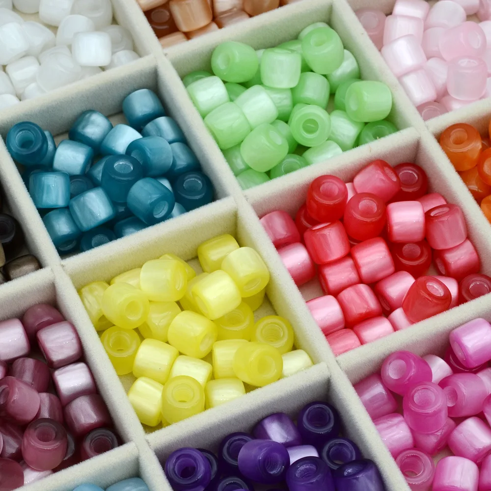 20PCS 12x10mm Mixed Color Gloss Cat Eye Cylinder Resin Beads Large Hole for DIY Jewelry, Hair Clips & Mobile Lanyard Crafts