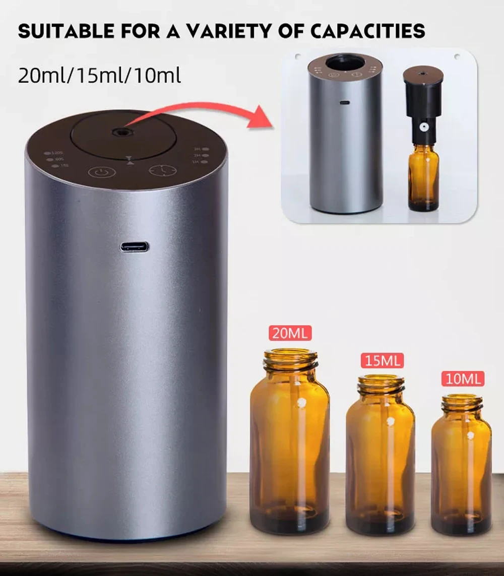 Kabelloser Auto-Aroma-Diffusor mit 20 ml leerer Flasche für ätherische Öle, wiederaufladbarer Duftdiffusor, elektrischer Geruch für Zuhause und Schlafzimmer – Detail 10