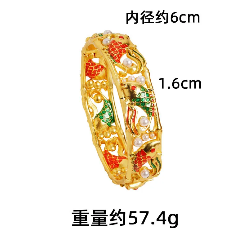 Luxury 24K 9999 Pure Gold real gold Women's enamel hollow pearl mosaic koi buckle bracelet - Image 4