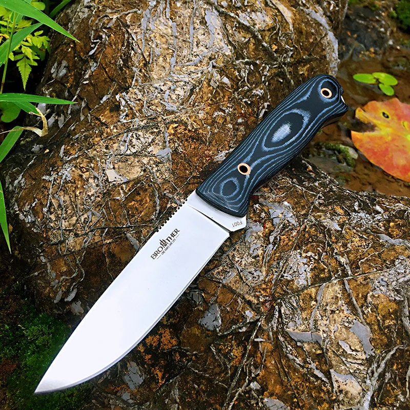 Brother Knife F001 Fixed Blade Straight Knife Bushcraft Knife Full tang Hunting Camping High Hardness Micarta Grips Kydex