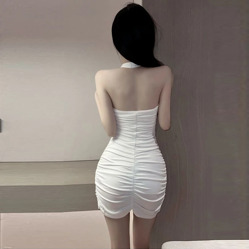 Sexy, figurbetontes Kleid für Damen, Sommer, einfarbig, rückenfrei, Ausschnitt, Damen, Kreuz, Neckholder, Club, Cocktailparty, Minikleid