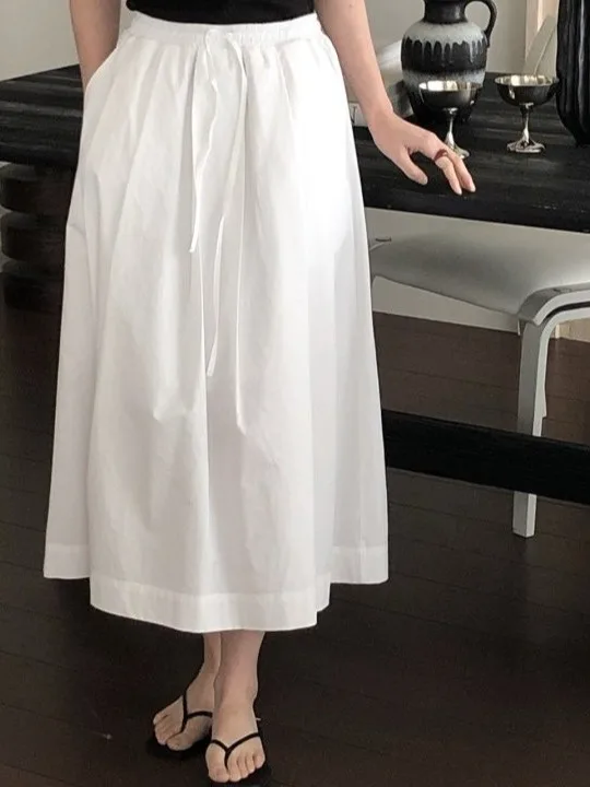 

Ele ket Midi Skirt Women's Spring New Versatile High Waist Belted Slim Long Skirt Faionable Ladies' f-length Skirts