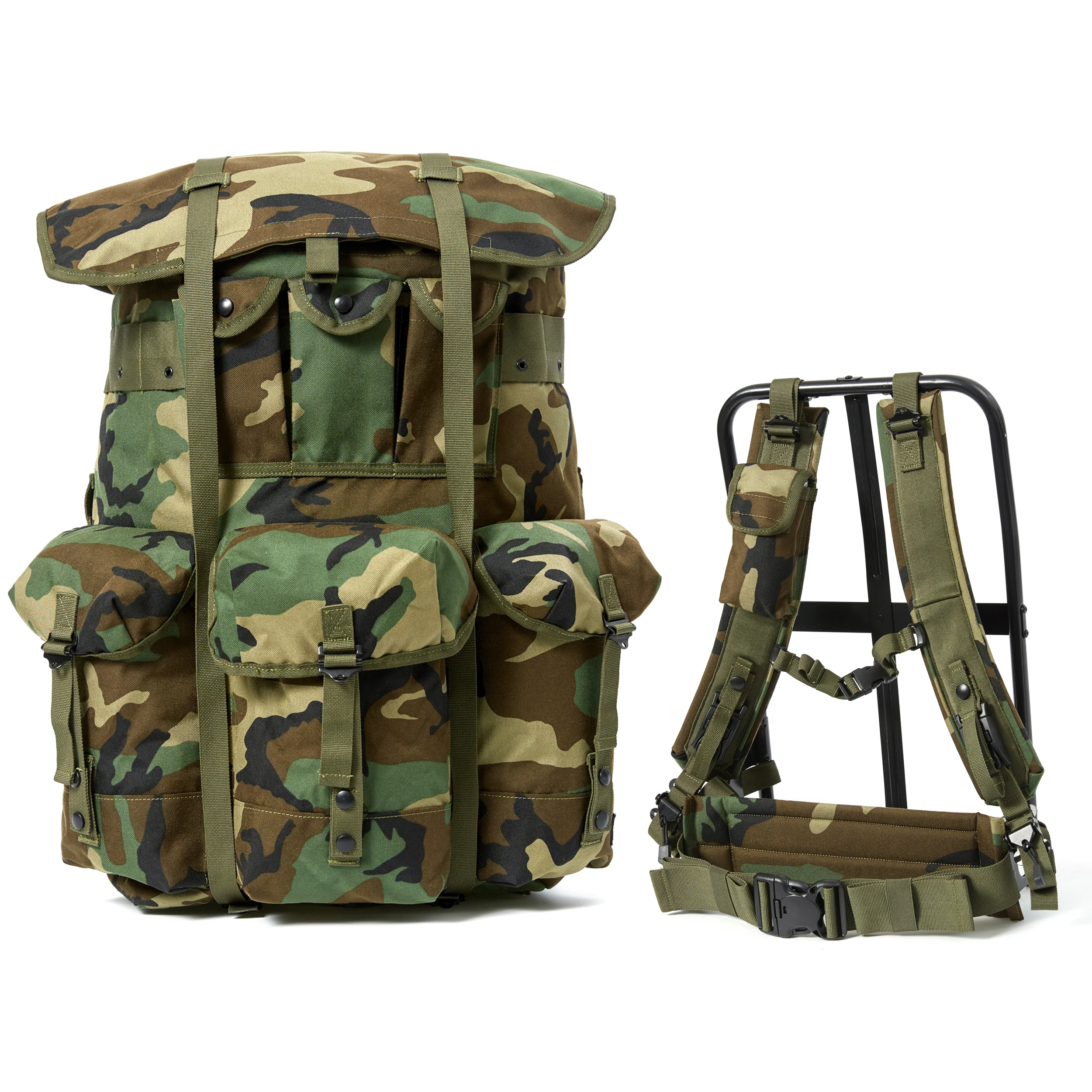 MT Military Alice Large Pack Army Survival Combat ALICE Rucksack Tactical Assault Backpack with Frame Woodland Flecktarn Camo