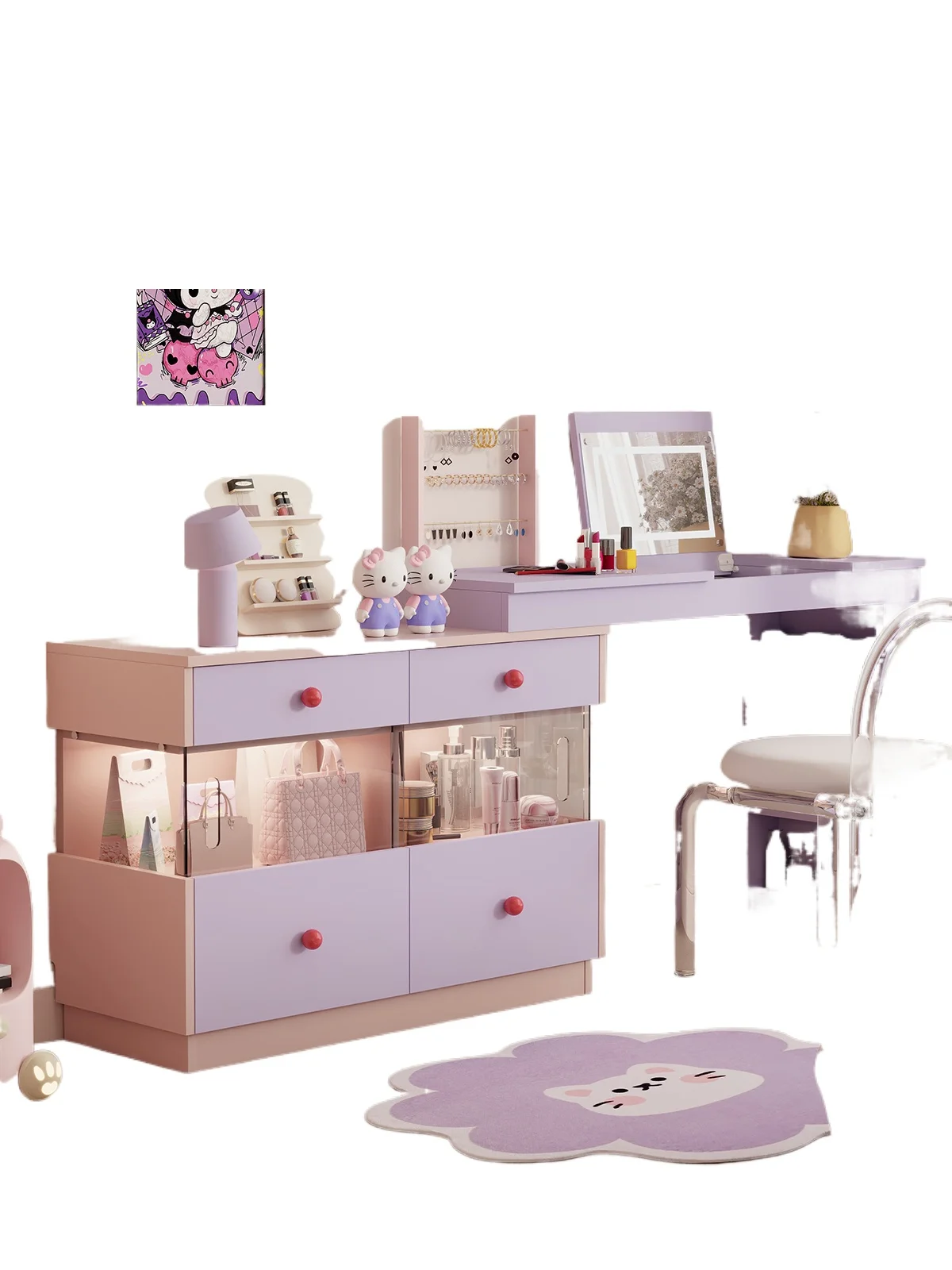 

Corner table French cream style cabinet corner desk integrated vanity bedroom modern dopamine vanity