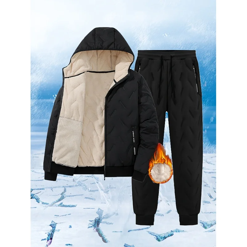 A Two-Piece Winter Men'S Suit With Fleece Lining For Warmth And Warmth Men'S Sportswear With Pants Men'S Sportswear With Hooded