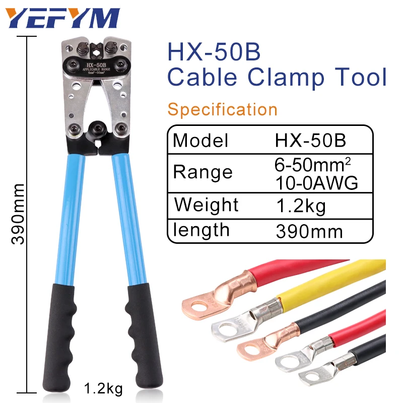 Battery Cable Lug Cable Crimping Pliers 6-50mm²/AWG 10-0 Tube Terminal Crimper Hex Crimp Tool Multitool  Hand Tools HX-50B