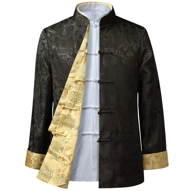 Men\'s Long Sleeve Shirts Chinese Style Retro Traditional Tang Suit Coat Cardigan Men Kung Fu Tai Chi Casual Jacket Clothing Mens