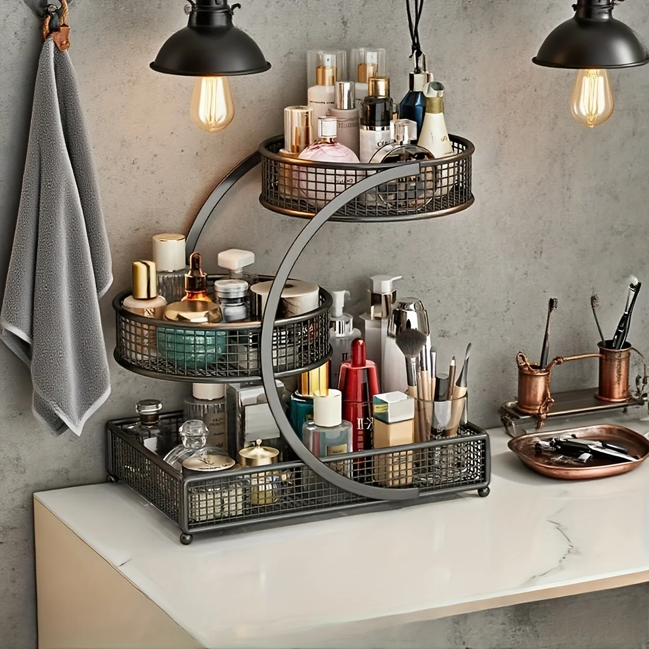 Three-tier Cosmetic Storage Box, Cosmetic Organizer, Modern Metal Rack, Durable Structure, No Assembly Required, Suitable for Vanity, Bathroom Countertop, Desktop Cosmetic Storage, for Home Use