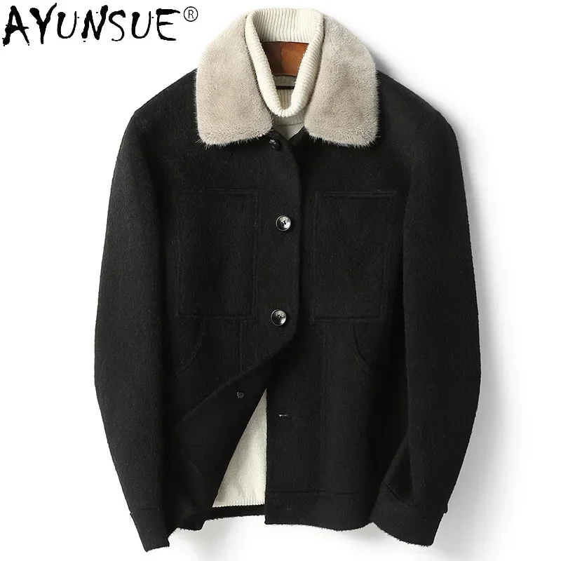 

AYUNSUE Winter jacket men clothing real wool coat male casual clothes double-sided 100% mink fur collar chaqueta hombre LXR590