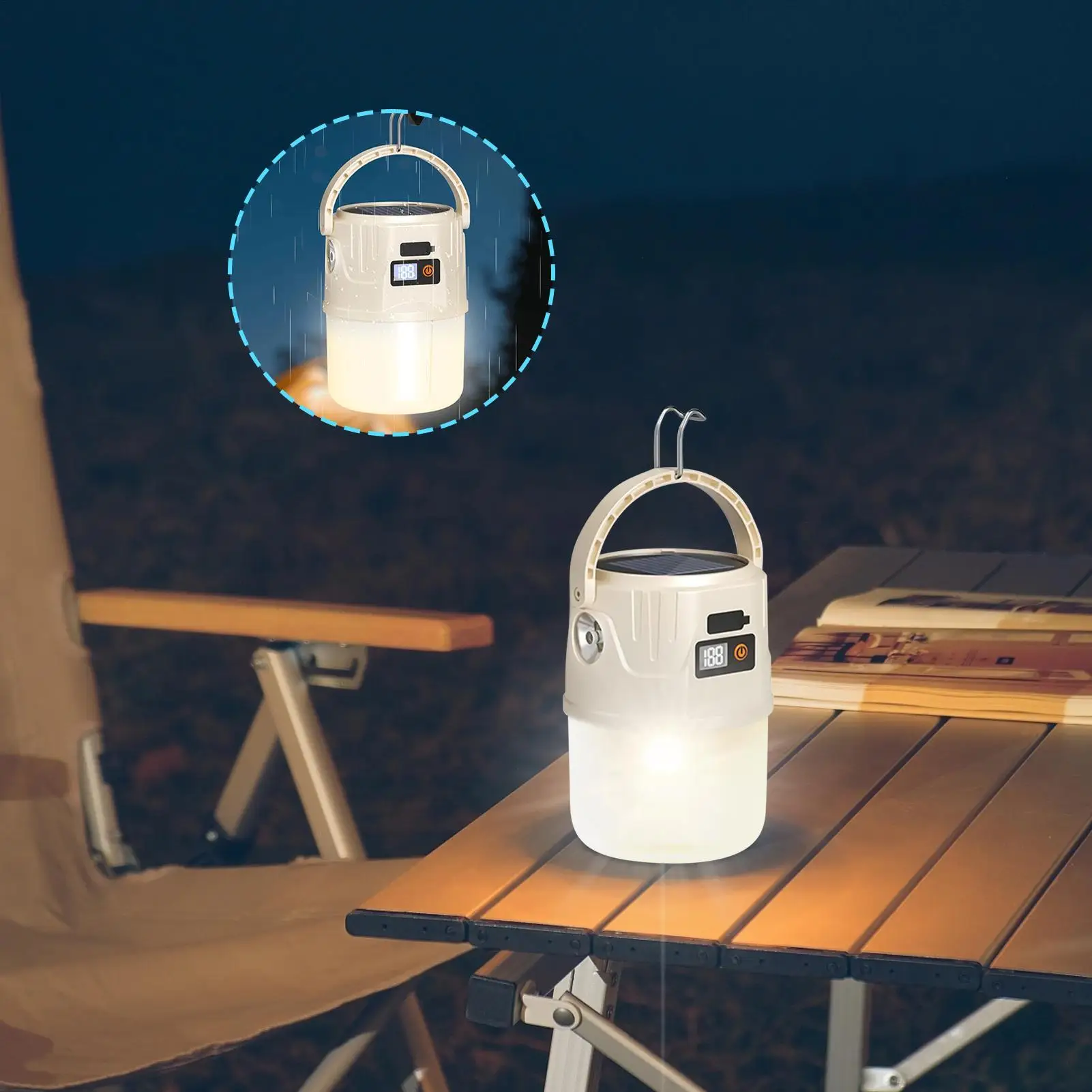 Lanterns For Camping Portable Camping Light Solar Panel 2 Modes Waterproof Lamp With Hook Survival Gear For Tent Hiking Fishing