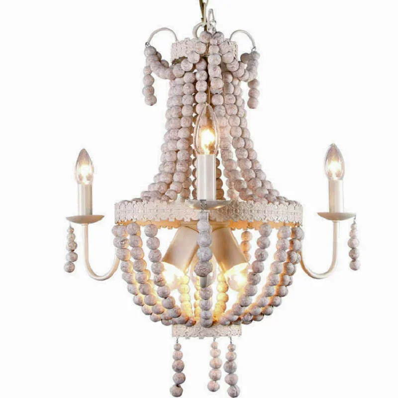 

Y French retro wrought iron wood bead children's room bedroom pendant lamp Bohemian restaurant soft decoration lighting fixture