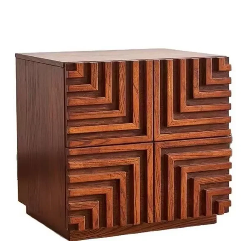 Walnut Brown Solid Wood Bedside Table Mid Century Modern Style Free Installation Module Combination Side Table for Bedroom